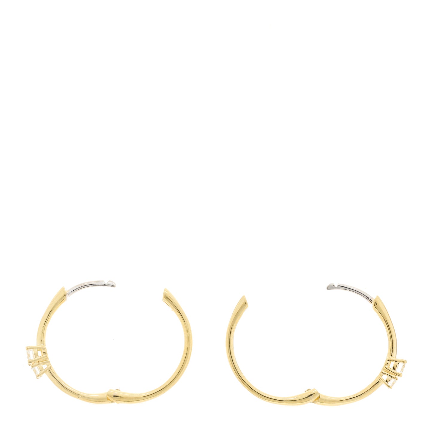 18K Yellow Gold Diamond Round Cut Hoop Earrings