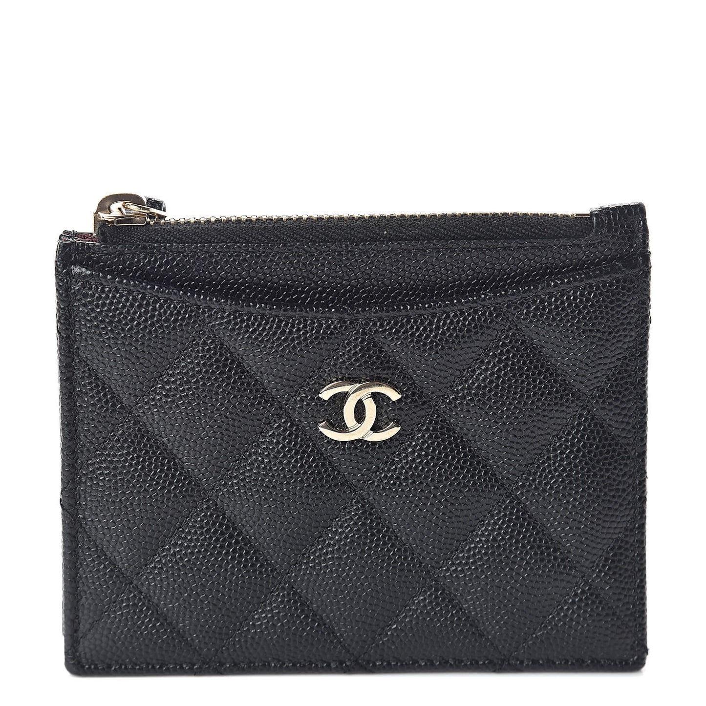 Caviar Quilted CC Zip Card Holder Black