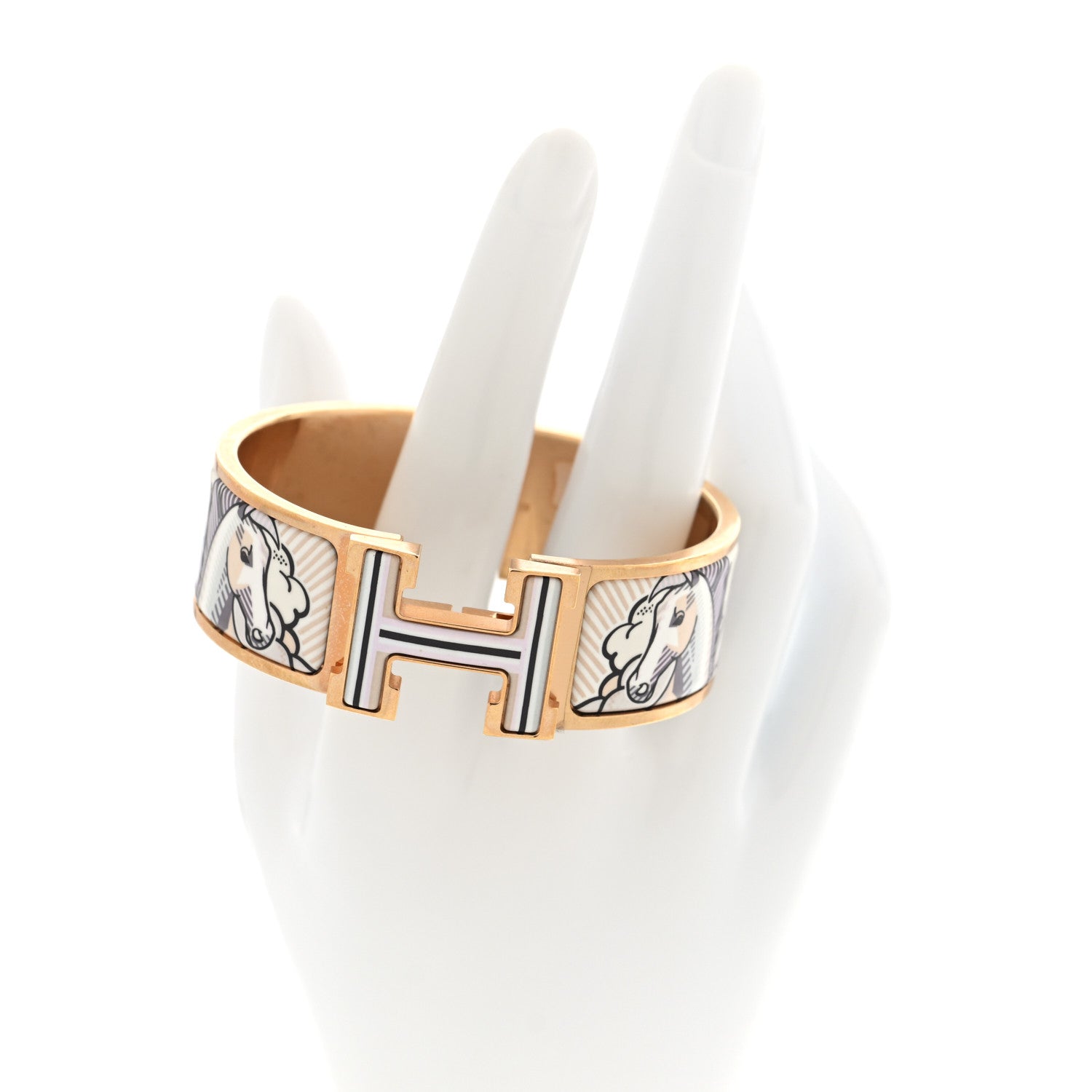 Hermes Enamel Printed Wide Pegase Pop Click Clac H Bracelet PM Sable 2 of 4