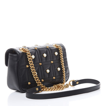 Gucci Calfskin Matelasse Studded Mini Pearly GG Marmont Shoulder Bag Black 3 of 10