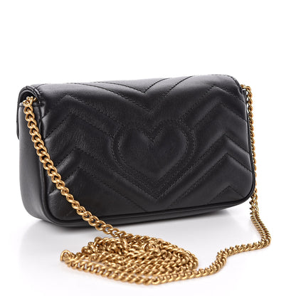 Gucci Calfskin Matelasse Super Mini GG Marmont Shoulder Bag Black 3 of 11