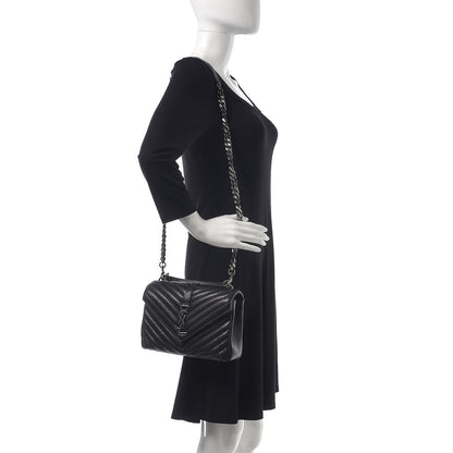 Saint Laurent Sheepskin Matelasse Chevron Monogram Medium College Bag Black 2 of 7