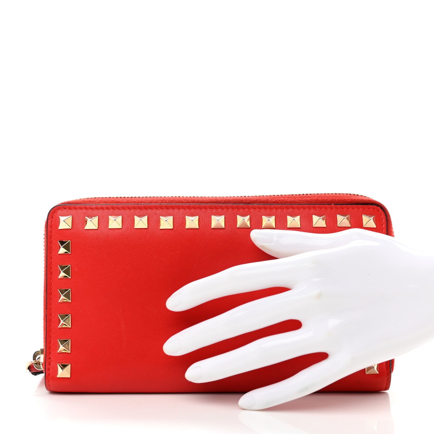 Valentino Garavani Nappa Rockstud Zip Around Wallet Deep Orange 2 of 9