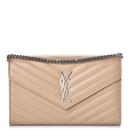 Saint Laurent Grain De Poudre Matelasse Chevron Monogram Chain Wallet Nude Powder 1 of 8