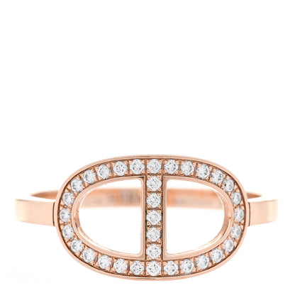 Hermes 18K Rose Gold Diamond MM Chaine d'Ancre Contour Ring 59 8.75 1 of 6