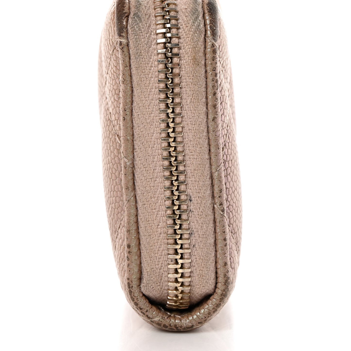 Iridescent Caviar Quilted Zipped Key Holder Case Beige