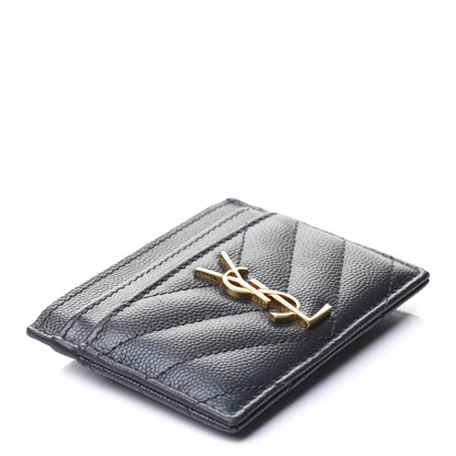 Saint Laurent Grain De Poudre Matelasse Chevron Monogram Credit Card Case Fog 4 of 14