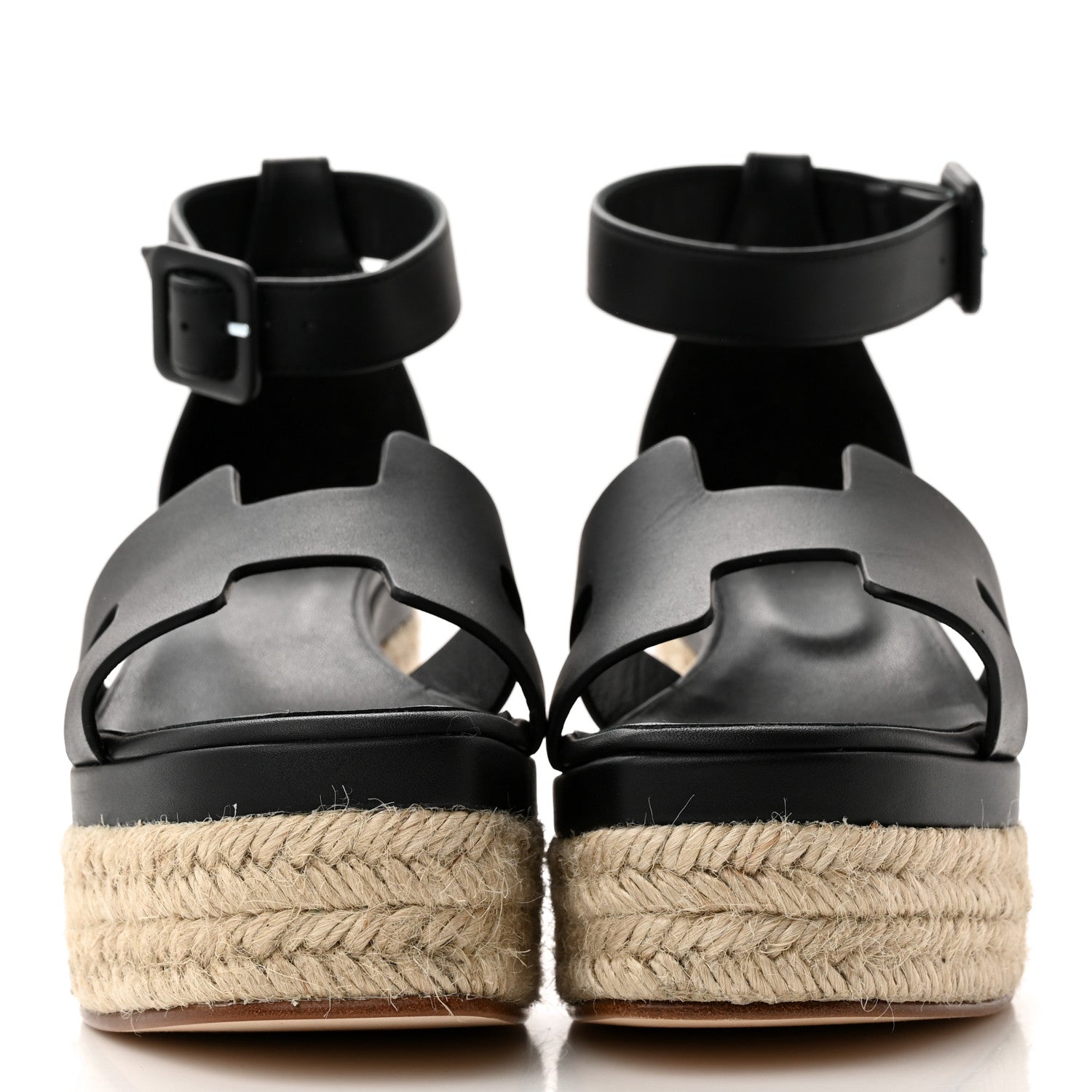 Hermes Goatskin Elda Espadrille Wedge Sandals 36 Black 2 of 11