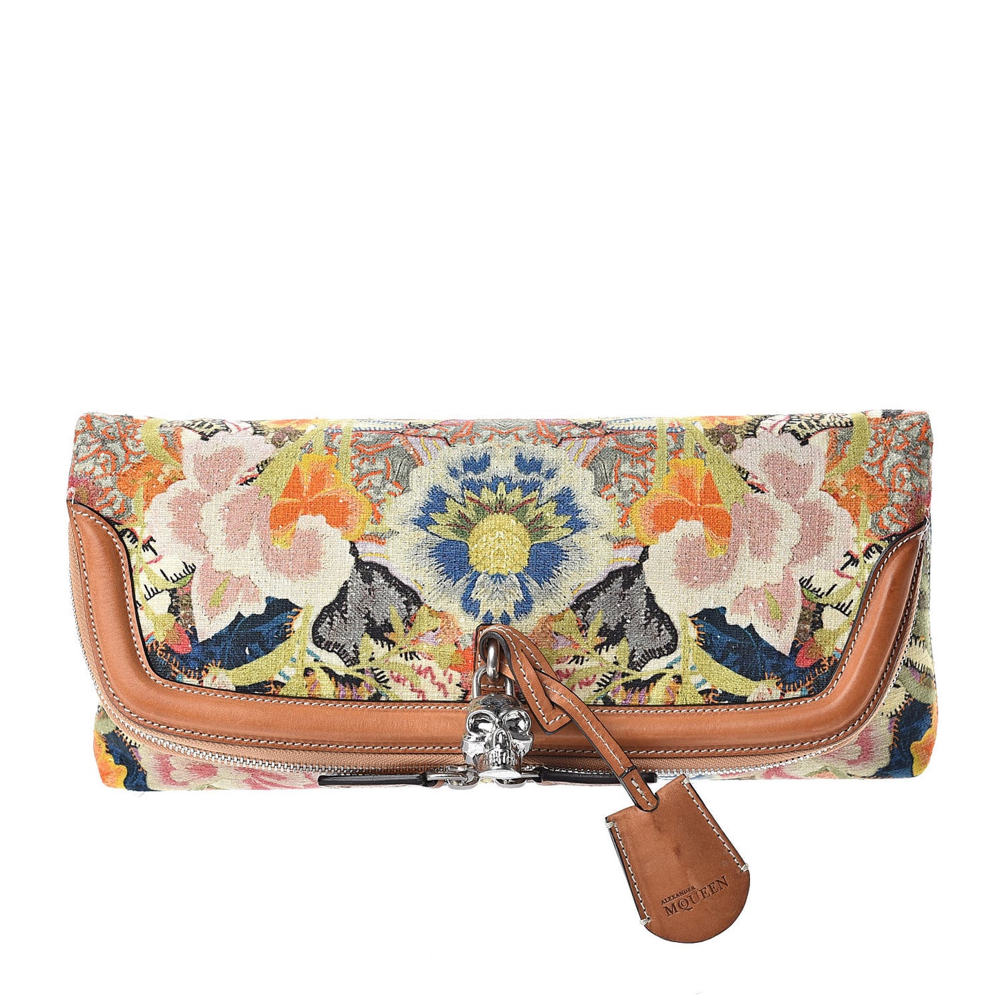 Canvas Floral Printed Padlock Skull Clutch Multicolor