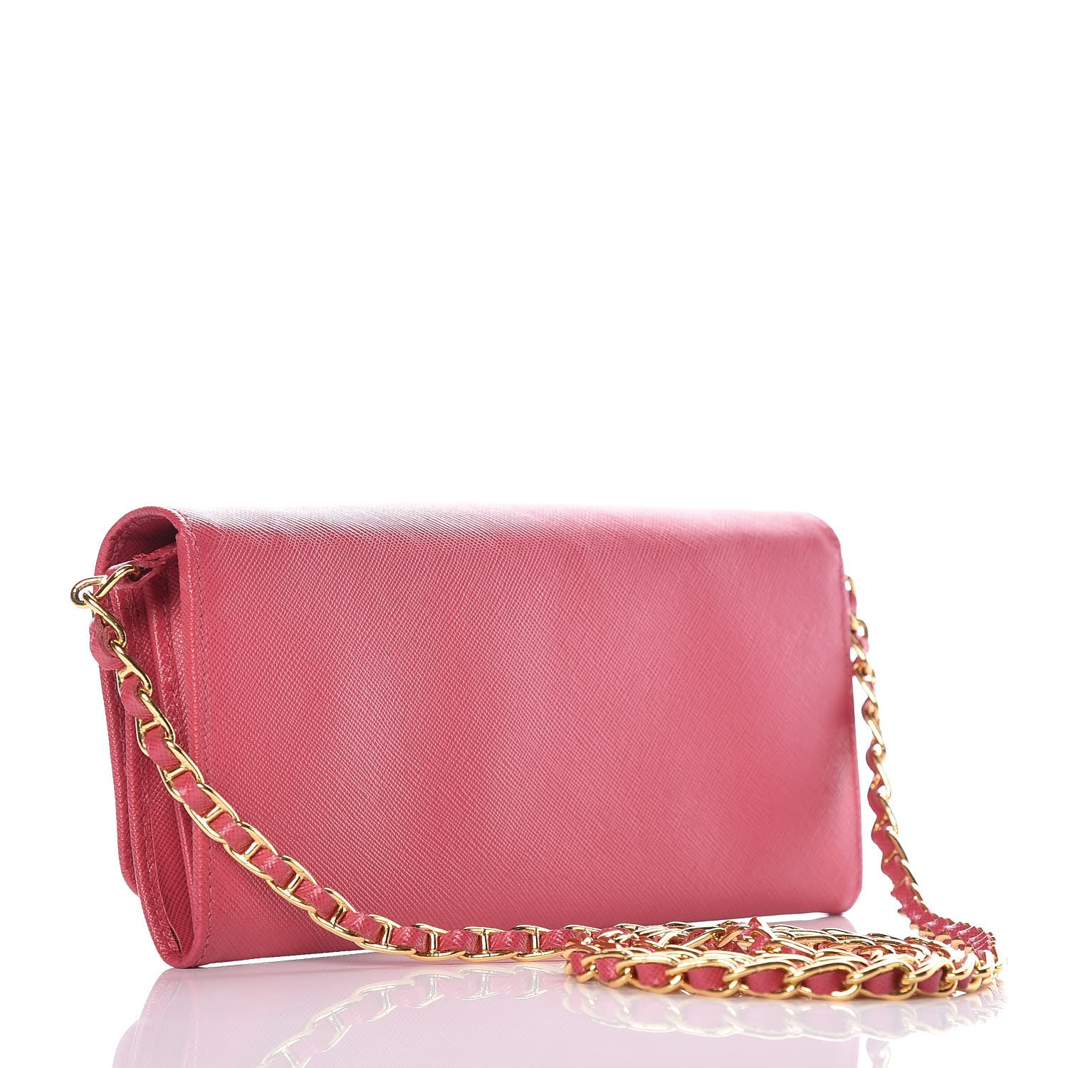 Prada Saffiano Metal Oro Chain Wallet Peonia 3 of 11