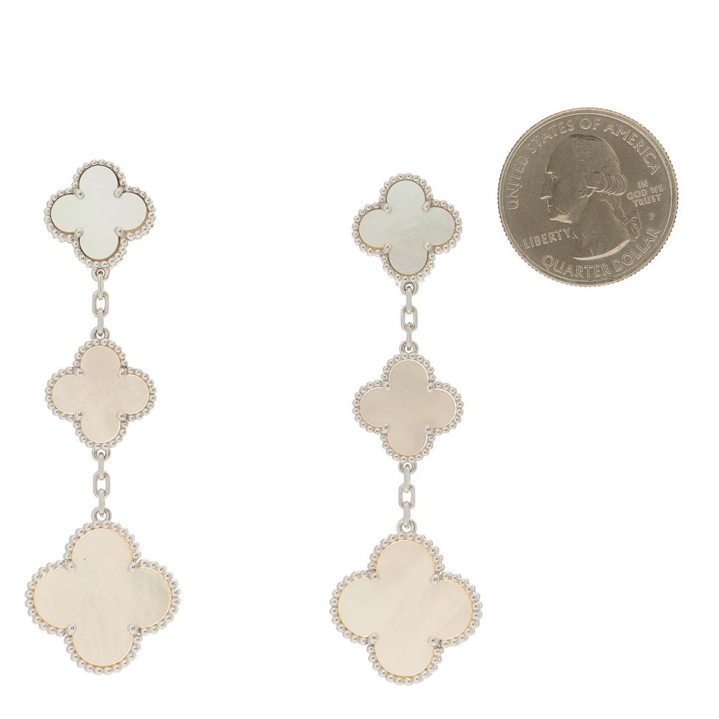 18K White Gold Mother of Pearl 3 Motifs Magic Alhambra Earrings
