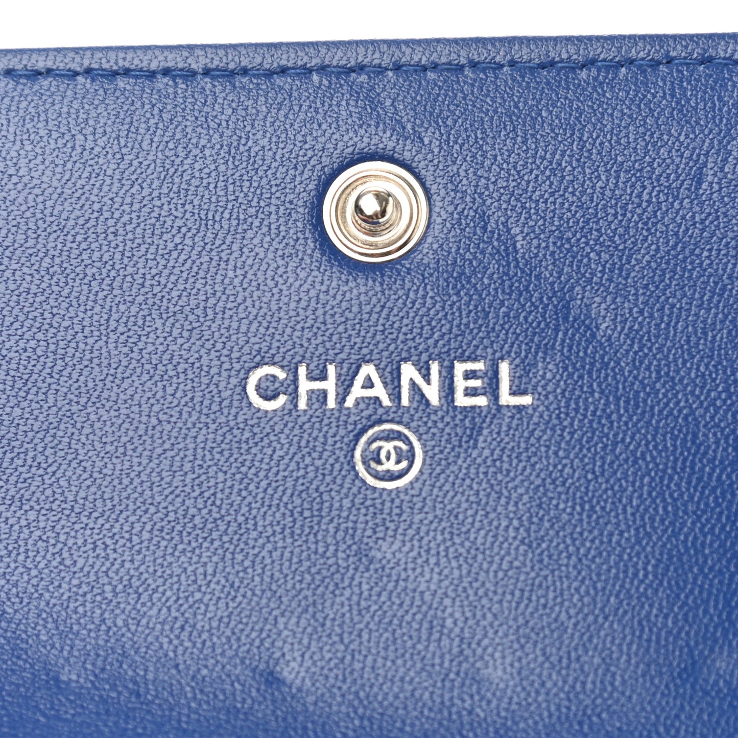 Calfskin Stitched Fancy CC Compact Flap Wallet Blue