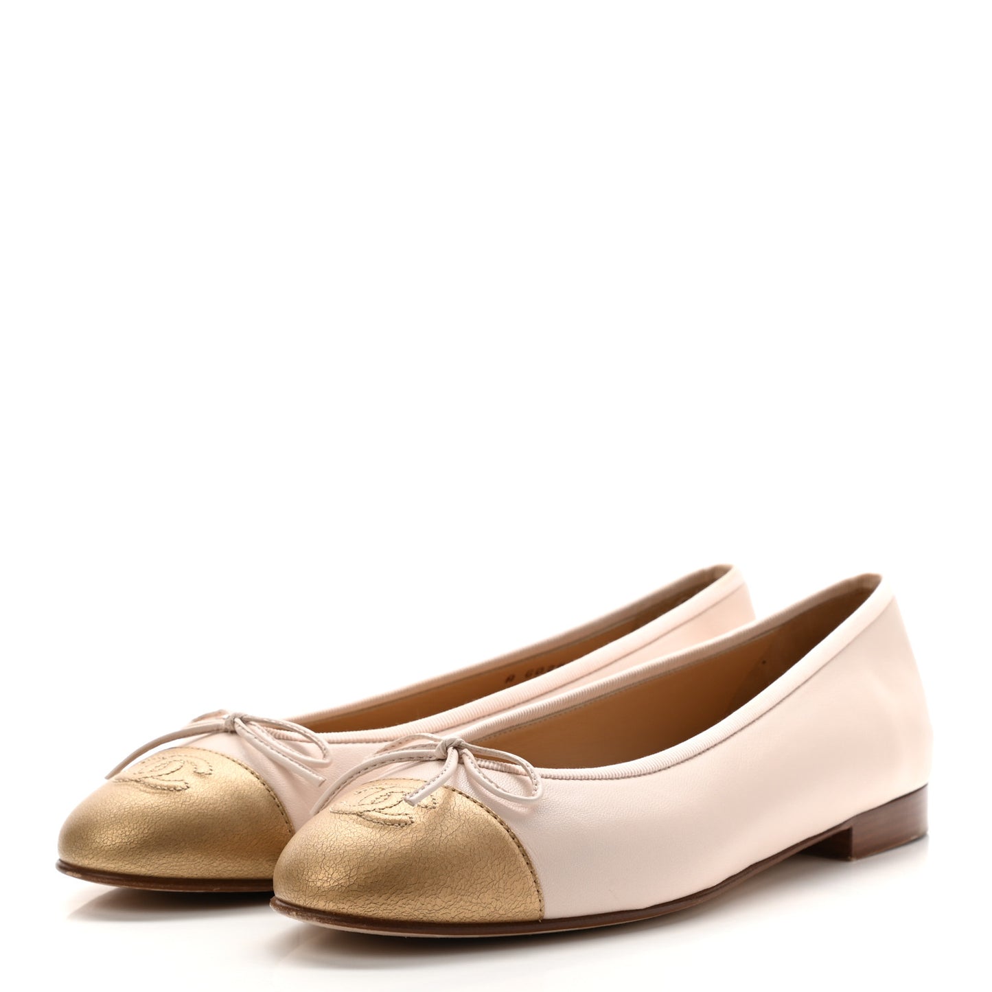 Lambskin Cap Toe Ballerina Flats 39.5 Beige Gold