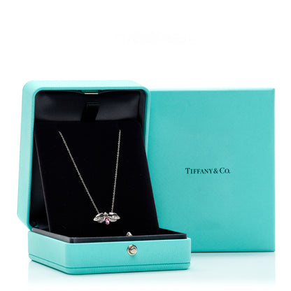 Tiffany Platinum Diamond Pink Tourmaline Paper Flowers Firefly Pendant Necklace 5 of 5
