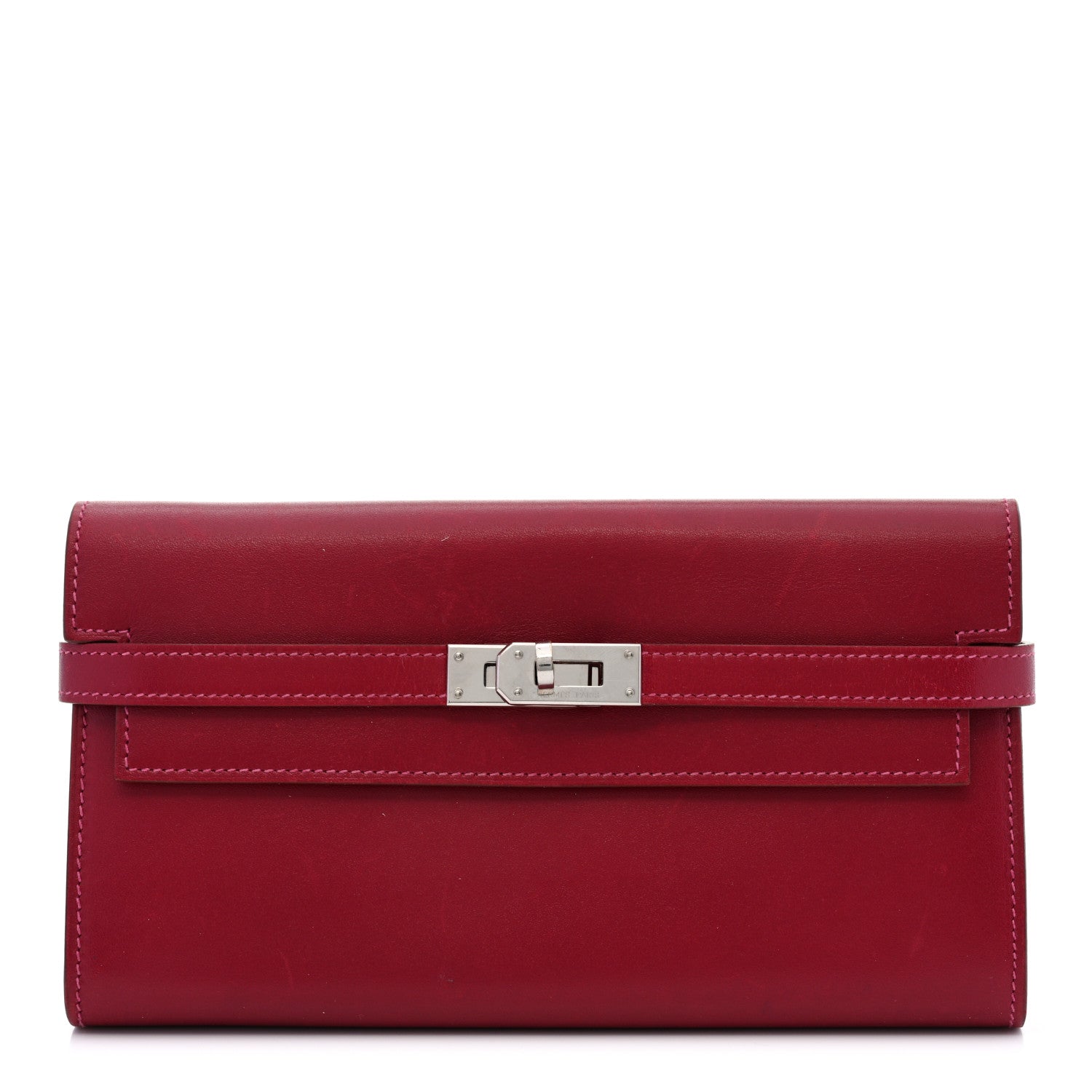 Hermes Tadelakt Verso Kelly Longue Wallet Rubis Rose Shocking 1 of 11