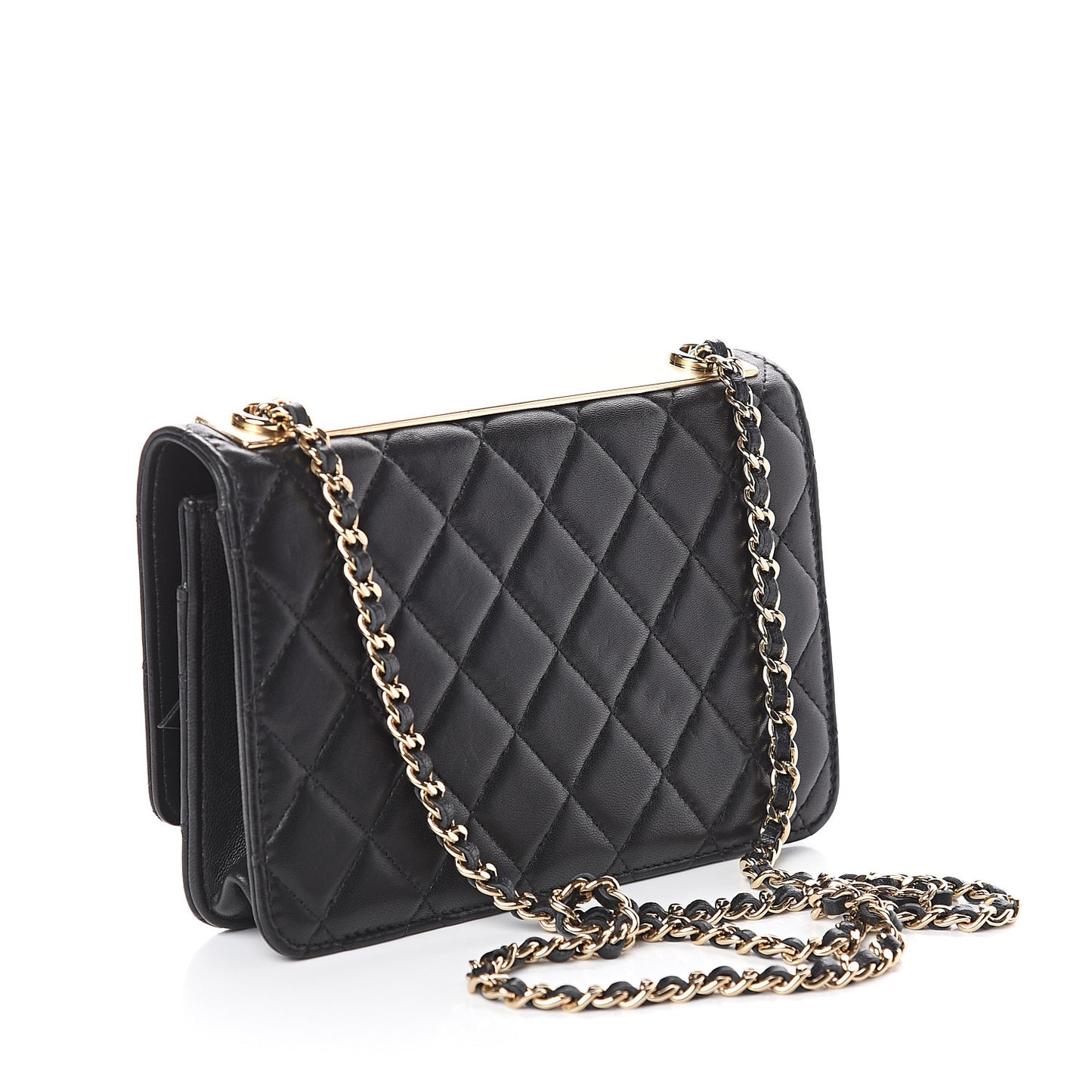 Lambskin Quilted Trendy CC Wallet On Chain WOC Black