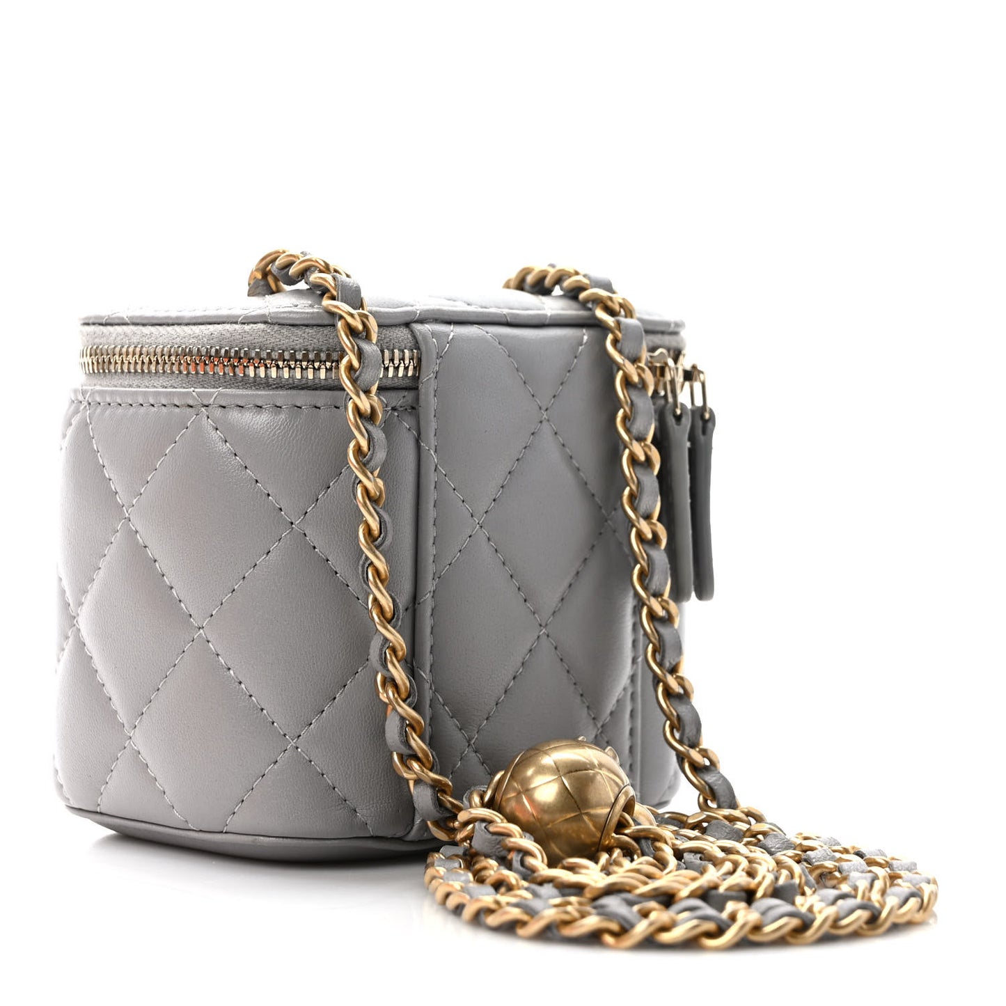 Lambskin Quilted Pearl Crush Mini Vanity Case With Chain Grey