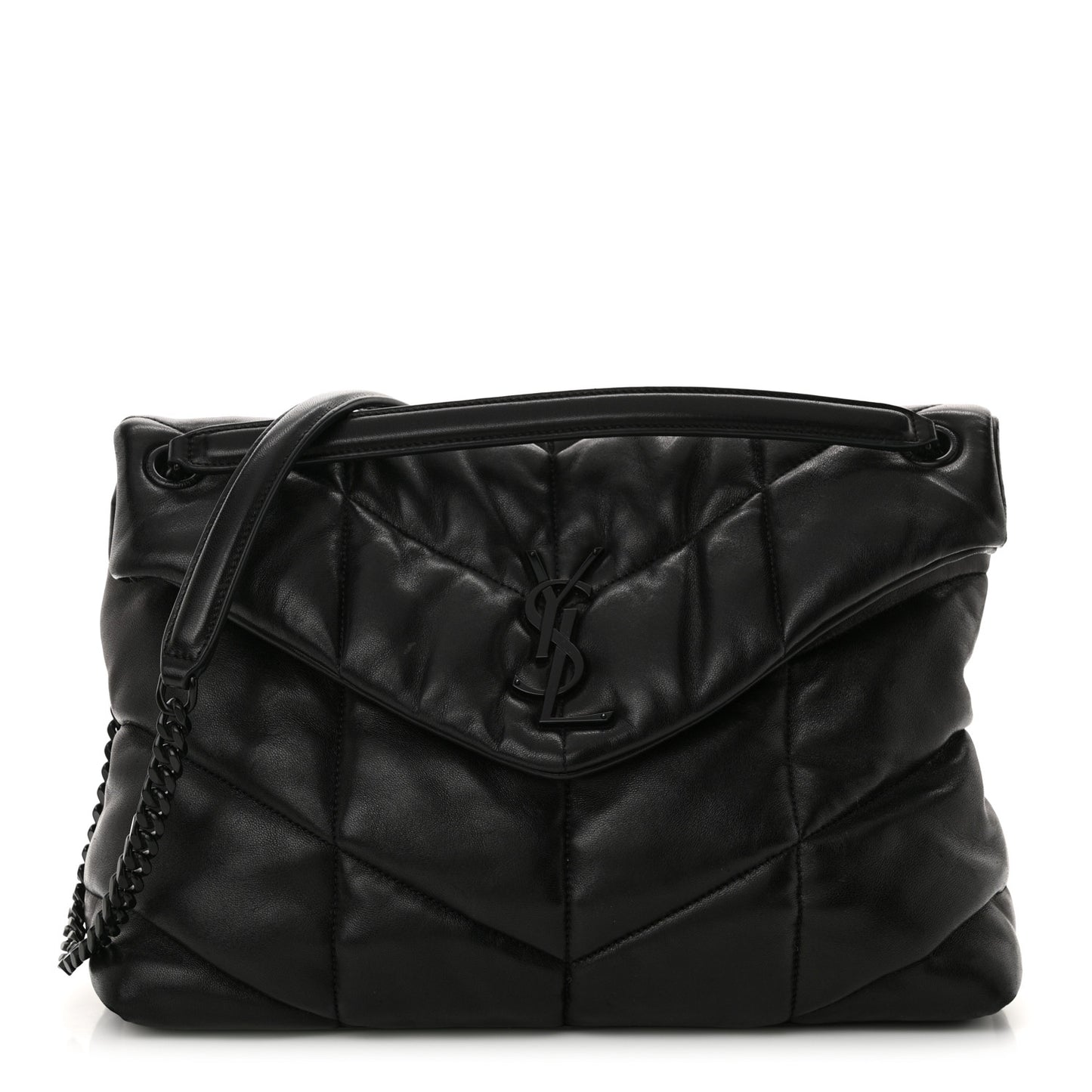 Lambskin Quilted Monogram Monochrome Medium Loulou Puffer Chain Satchel Black