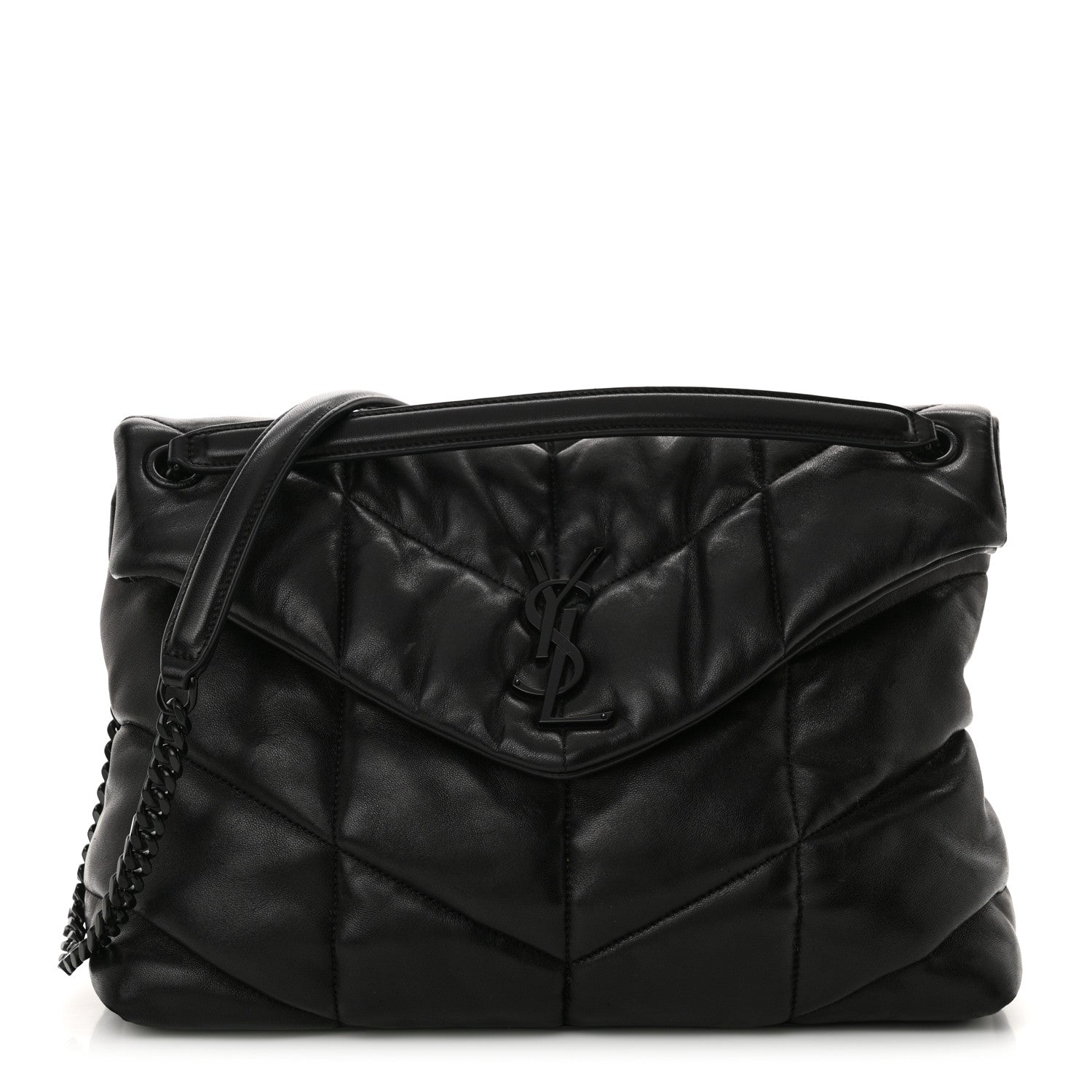 Saint Laurent Lambskin Quilted Monogram Monochrome Medium Loulou Puffer Chain Satchel Black 1 of 11