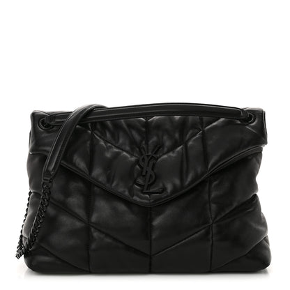 Saint Laurent Lambskin Quilted Monogram Monochrome Medium Loulou Puffer Chain Satchel Black 1 of 11