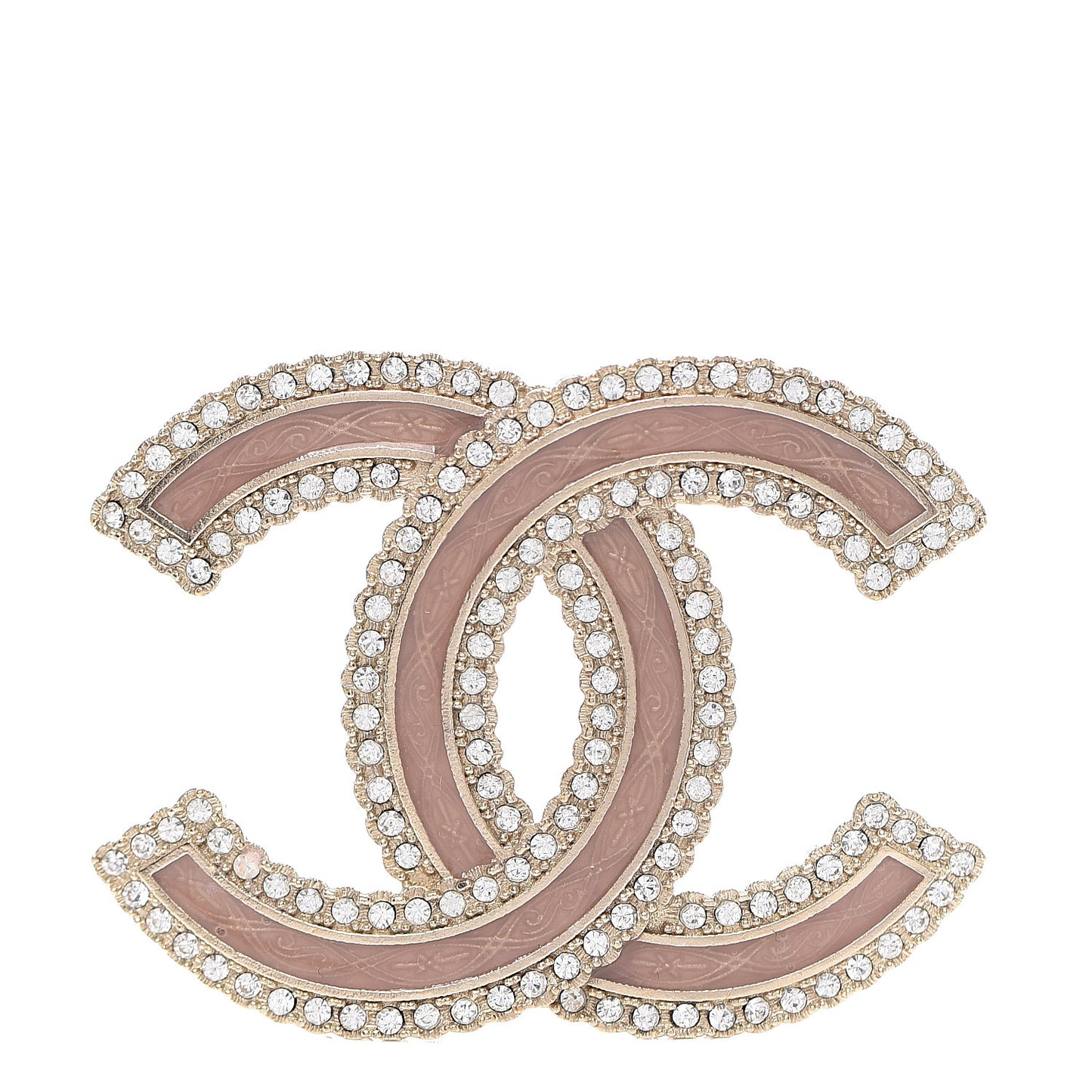 Glitter Enamel Crystal CC Brooch Light Pink Gold