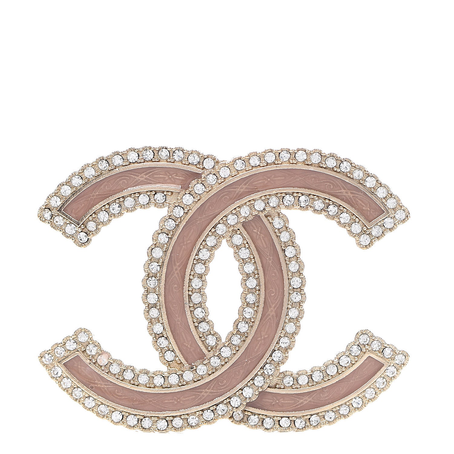 Chanel Glitter Enamel Crystal CC Brooch Light Pink Gold 1 of 4
