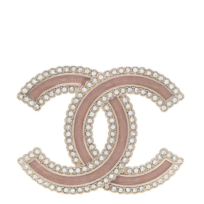 Chanel Glitter Enamel Crystal CC Brooch Light Pink Gold 1 of 4
