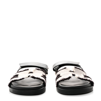 Hermes Techno Fringed H Canvas Caflskin Womens Chypre Sandals 39 Prunoir Black 2 of 9