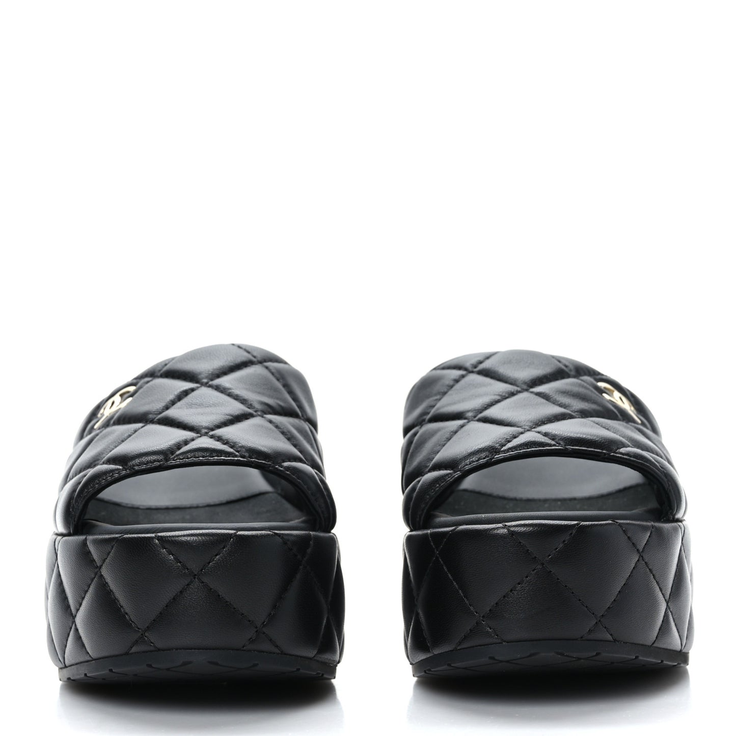 Lambskin Quilted CC Mules Wedge Sandals 36 Black