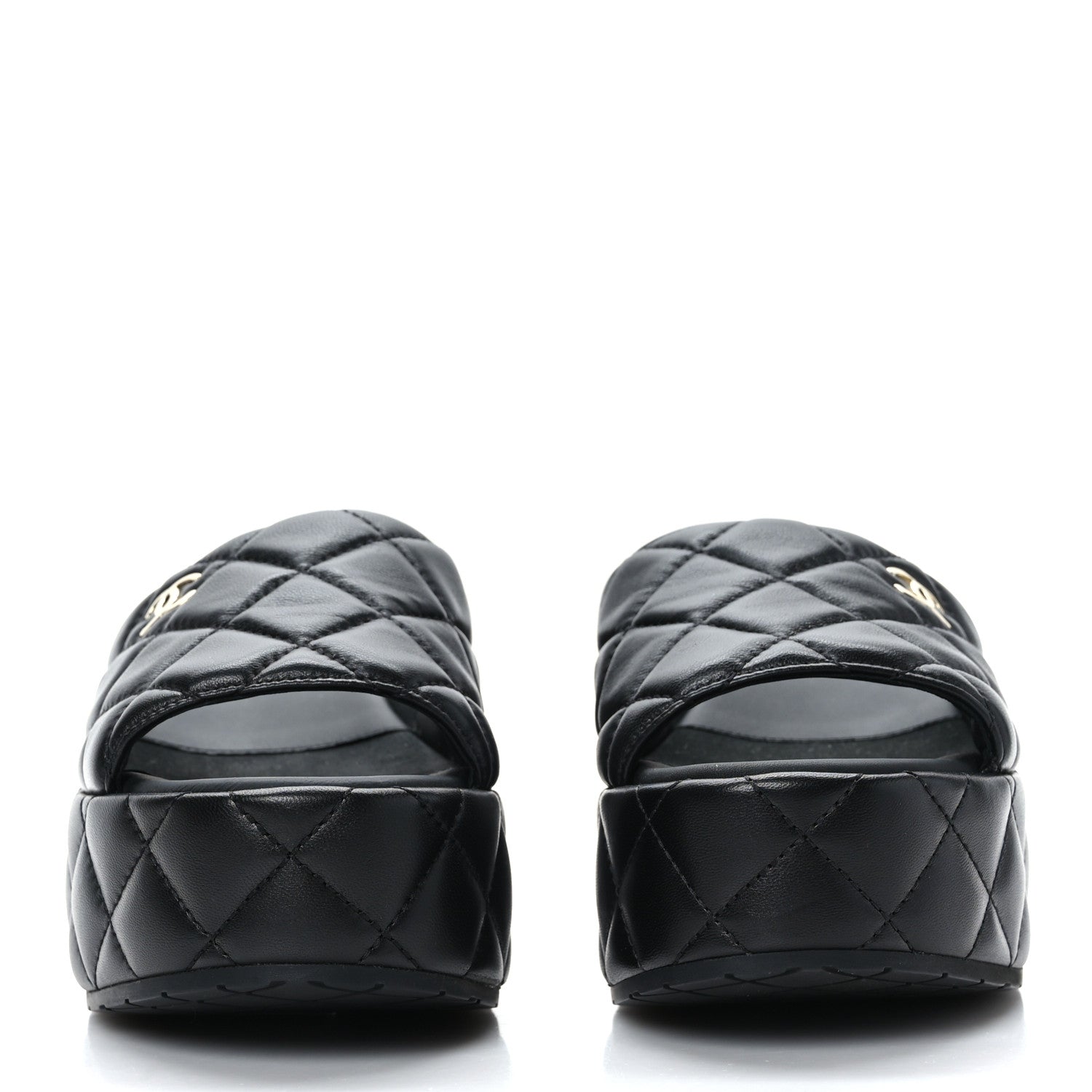 Chanel Lambskin Quilted CC Mules Wedge Sandals 36 Black 2 of 9