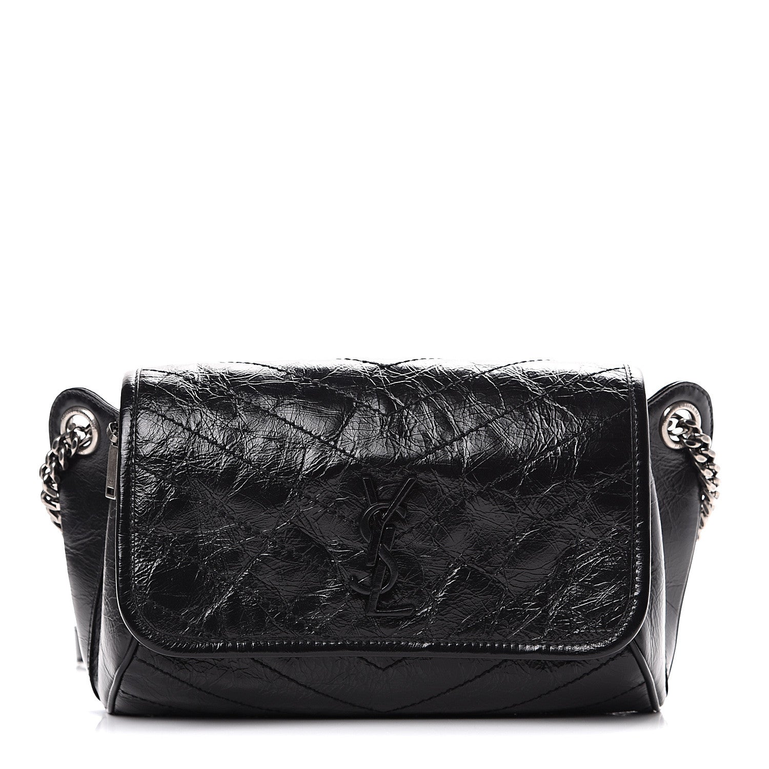 Saint Laurent Crinkled Calfskin Matelasse Monogram Niki Body Bag Black 1 of 8
