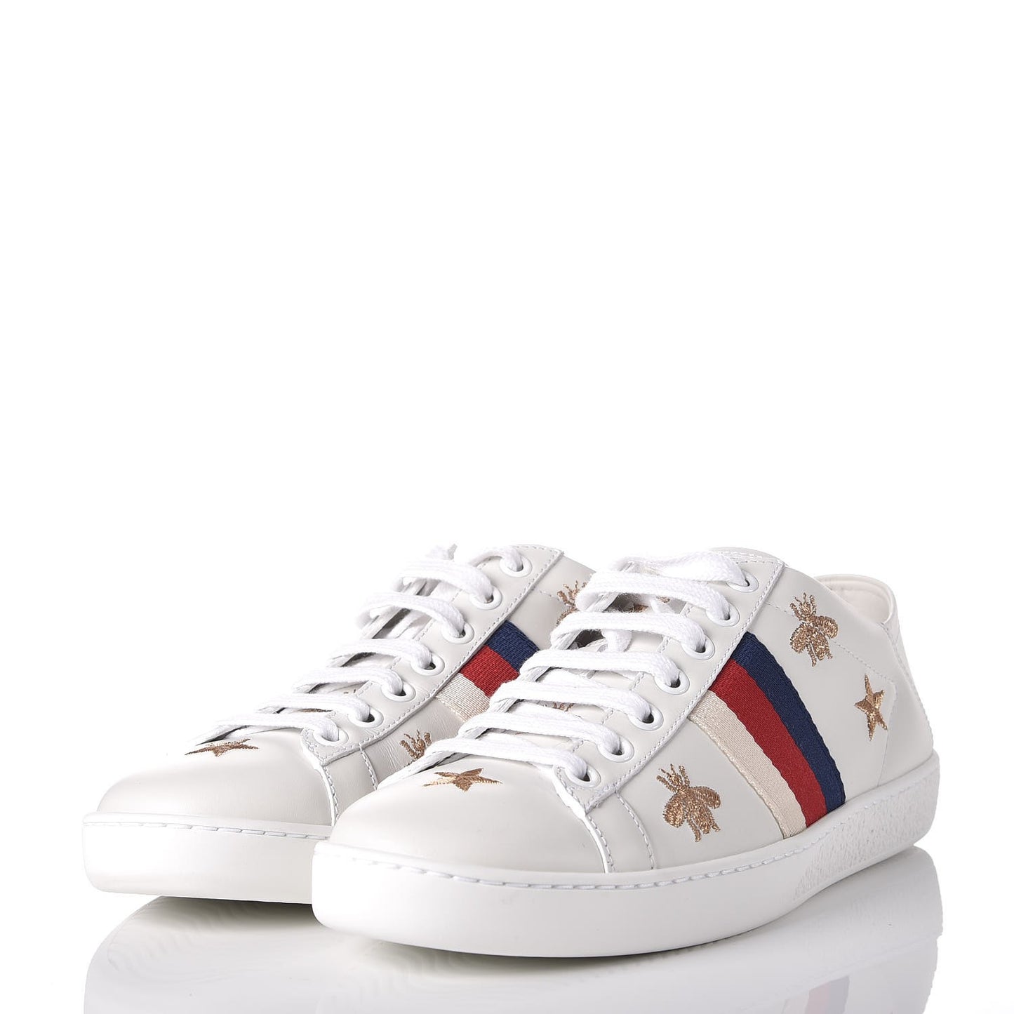 Calfskin Bee Star Embroidered Sylvie Web Ace Sneakers 36 White