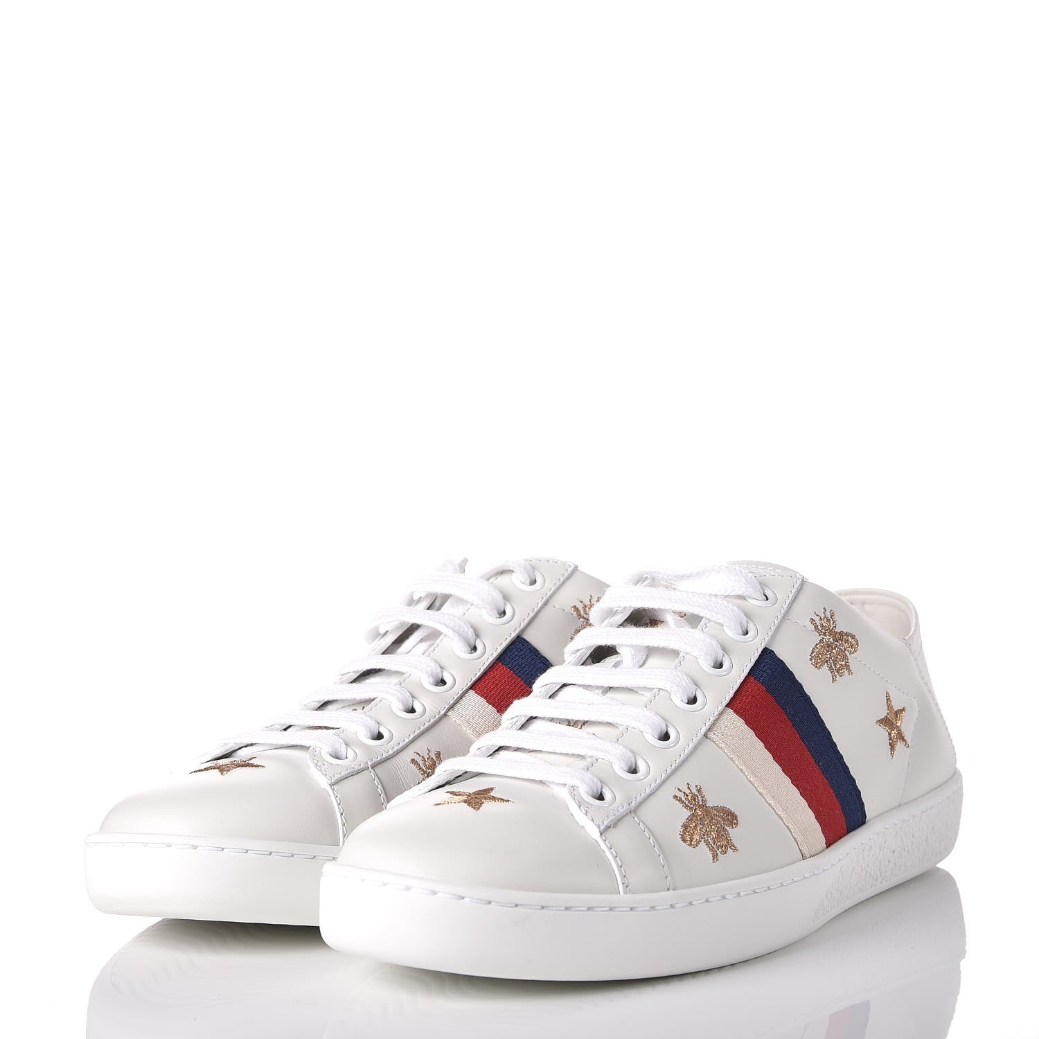 Gucci Calfskin Bee Star Embroidered Sylvie Web Ace Sneakers 36 White 2 of 10