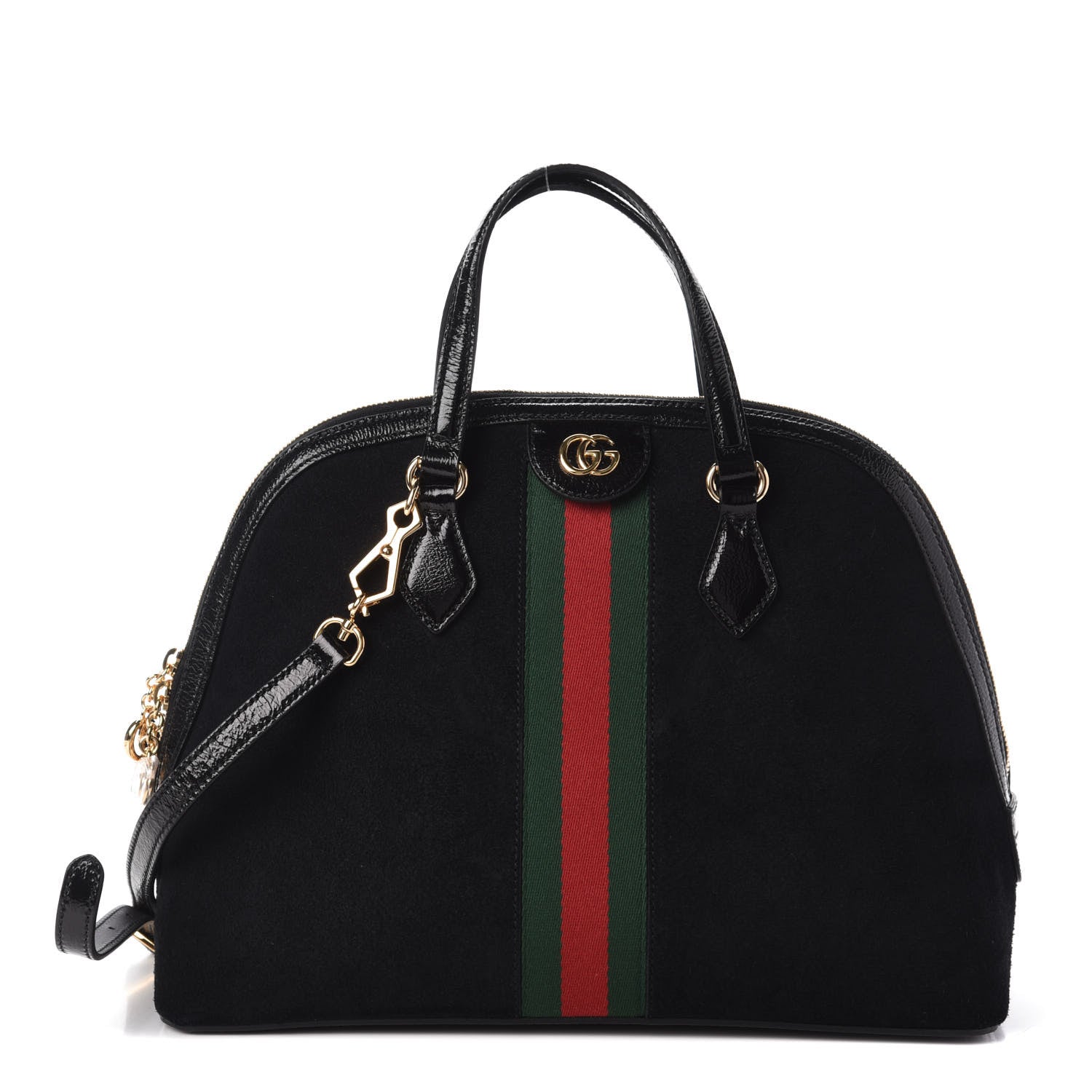 Gucci Suede Patent GG Web Medium Ophidia Top Handle Dome Bag Black 1 of 9