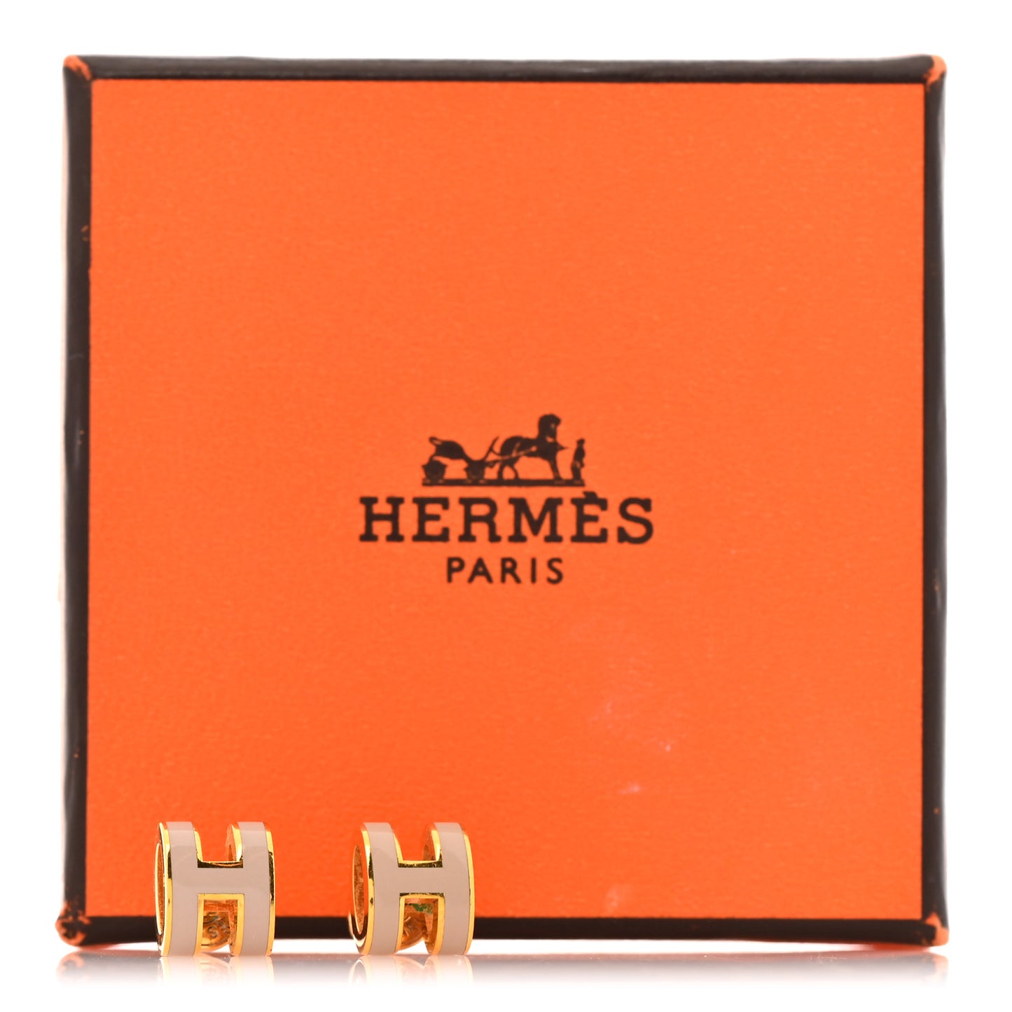 Gold Lacquered Mini Pop H Earrings Marron Glace