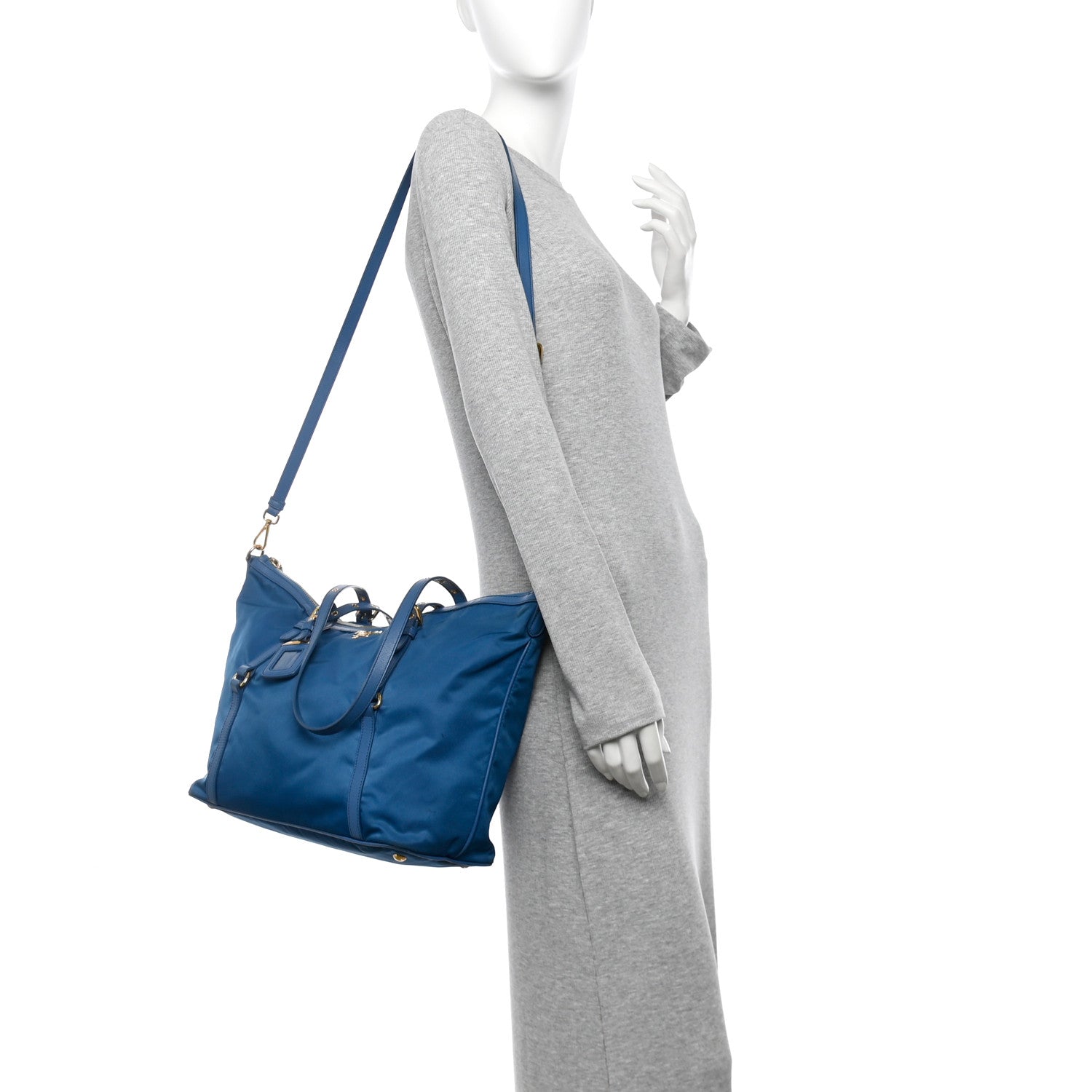 Prada Tessuto Nylon Saffiano Tote Cobalto 2 of 13