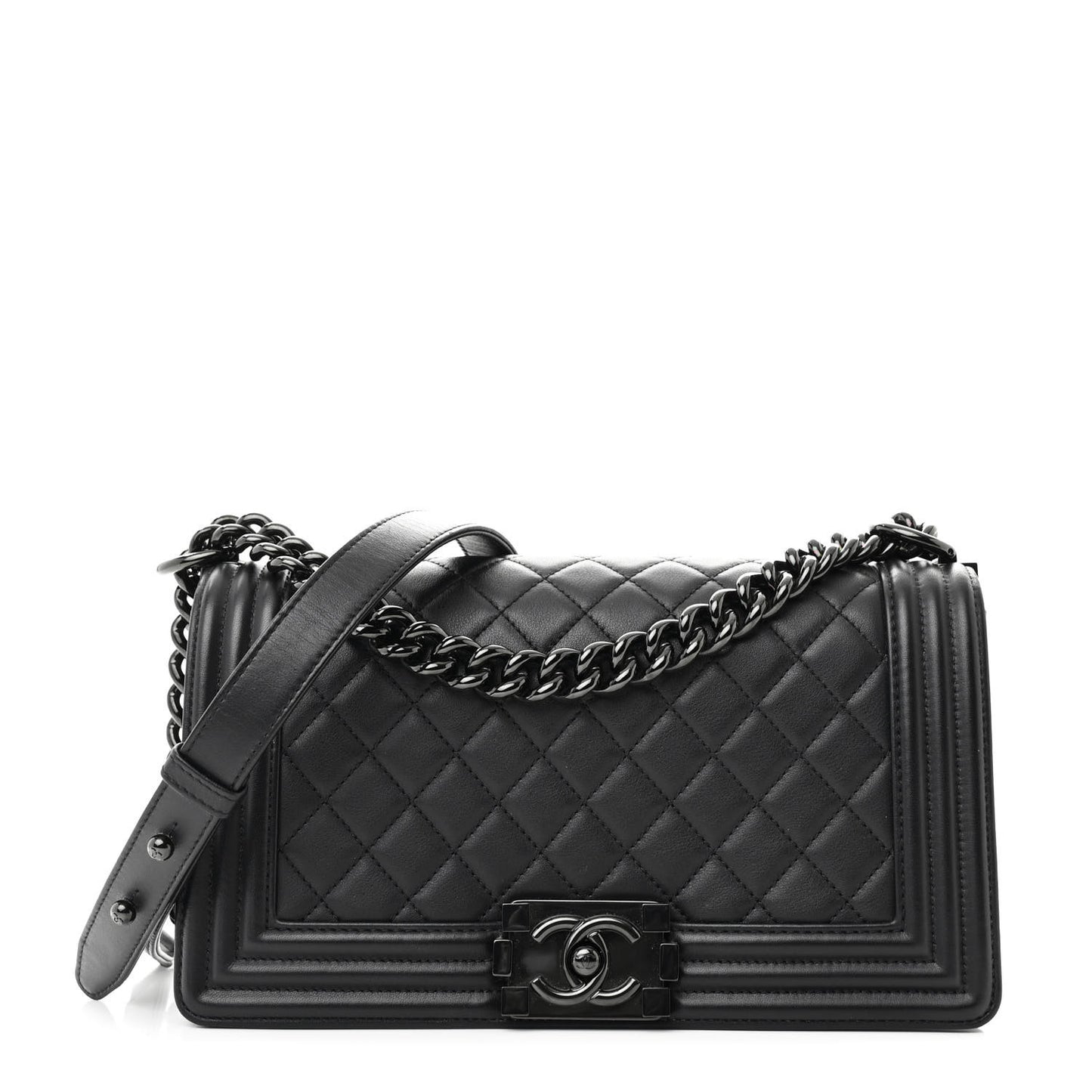Calfskin Quilted Medium Boy Flap So Black
