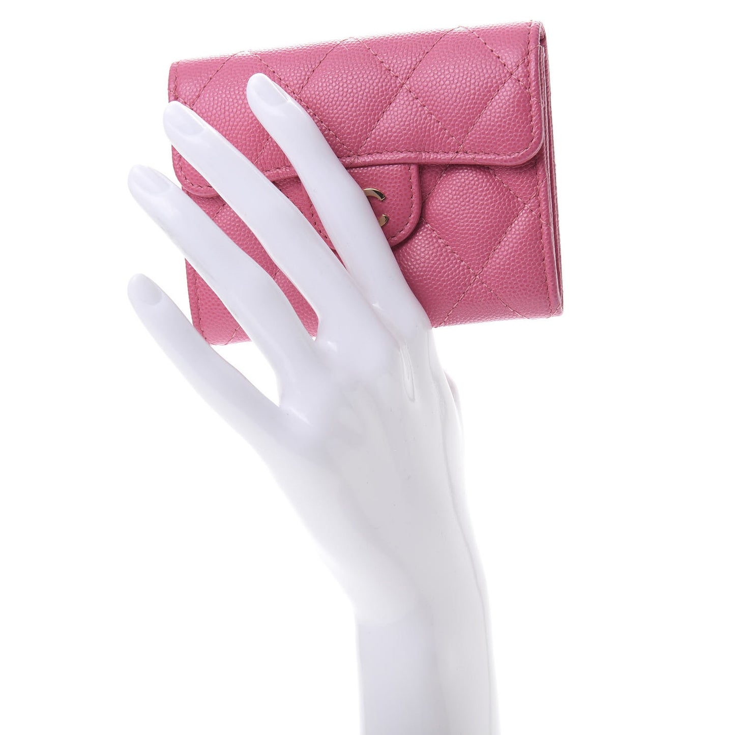 Caviar Quilted Flap Card Holder Wallet Pink