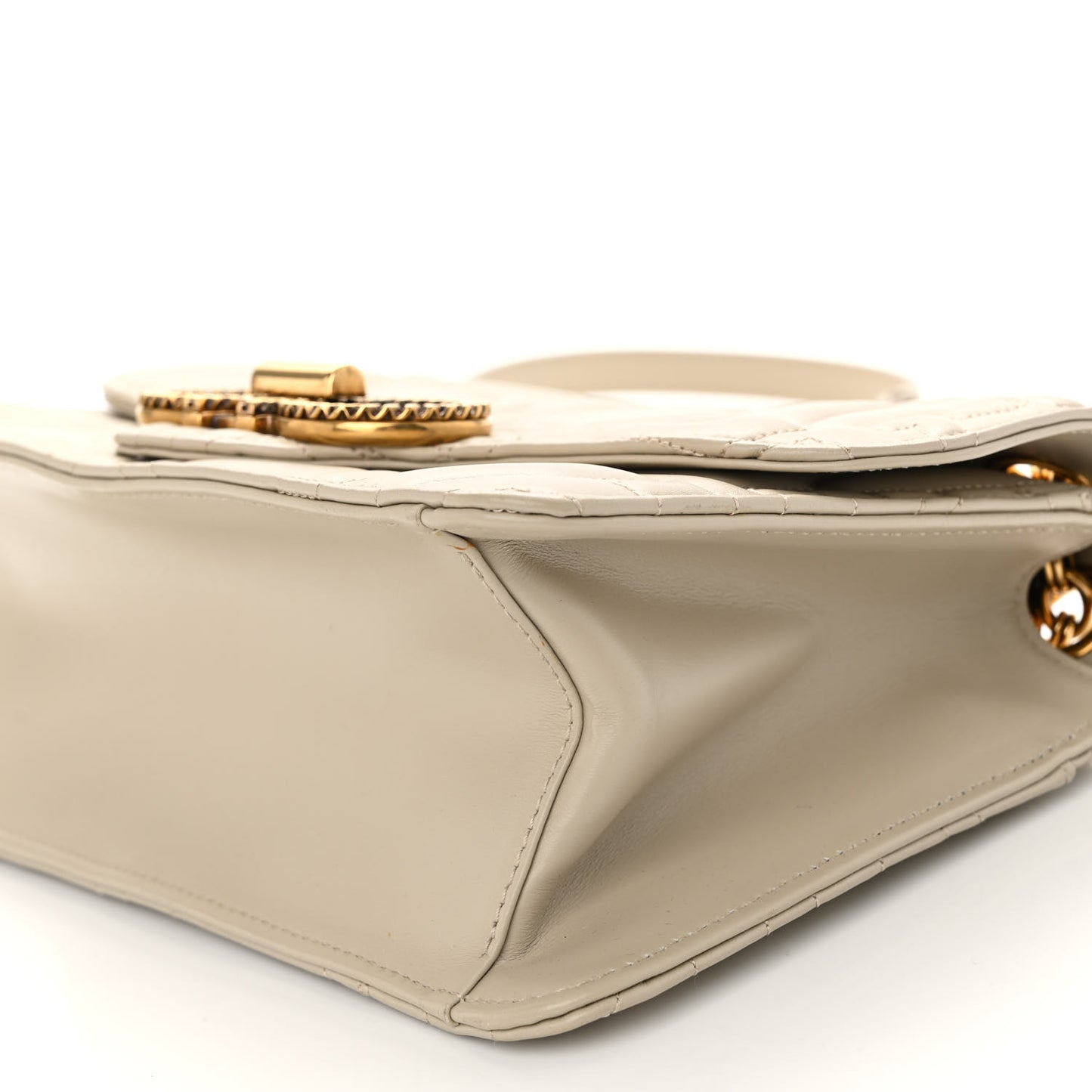 Calfskin Quilted Gancini Flap Bag Peony