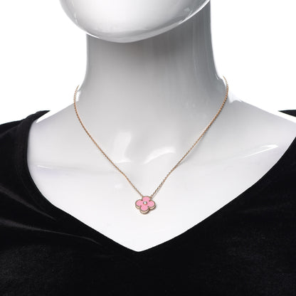 Van Cleef & Arpels 18K Rose Gold Diamond Pink Porcelain Vintage Alhambra Pendant Necklace 2 of 6