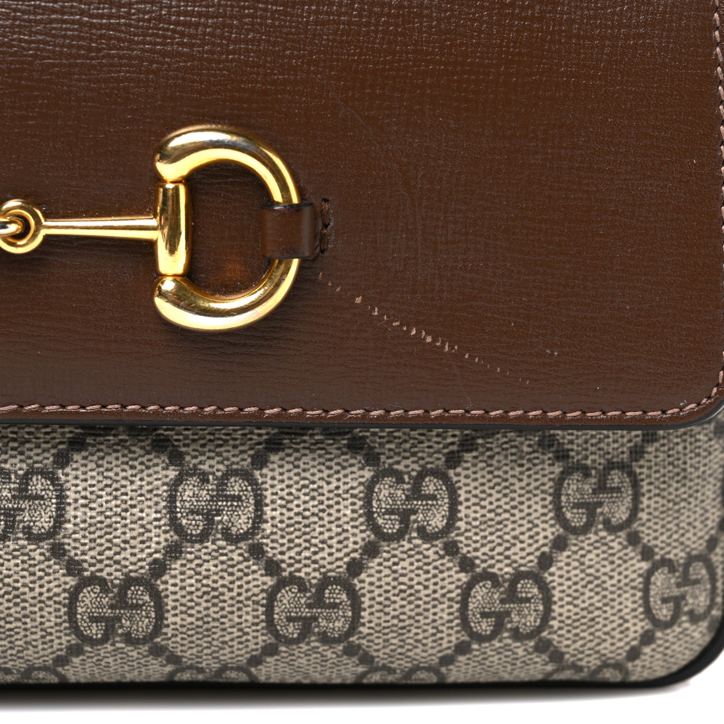 GG Supreme Monogram Small Horsebit 1955 Shoulder Bag Beige Brown Sugar