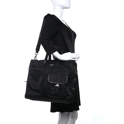 Prada Nylon Saffiano Front Pocket Tote Black 2 of 14