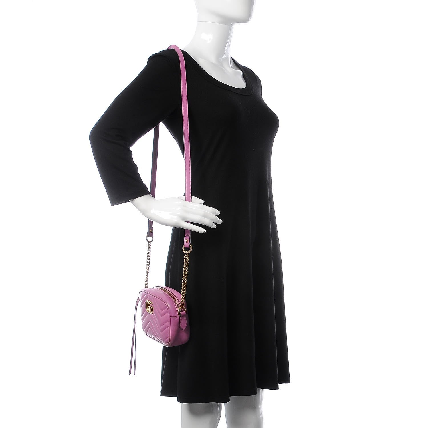 Gucci Calfskin Matelasse Mini GG Marmont Chain Shoulder Bag Candy Mousse 2 of 21