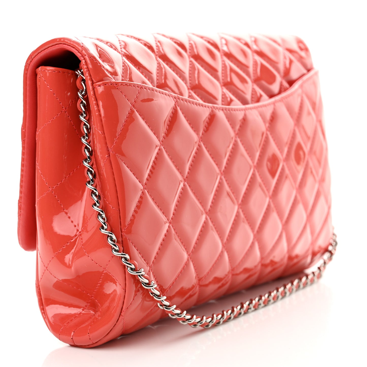 Patent Quilted Clutch With Chain Flap Fuchsia