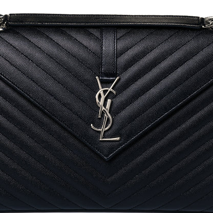 Saint Laurent Grain De Poudre Matelasse Chevron Large Monogram Satchel Black 9 of 11
