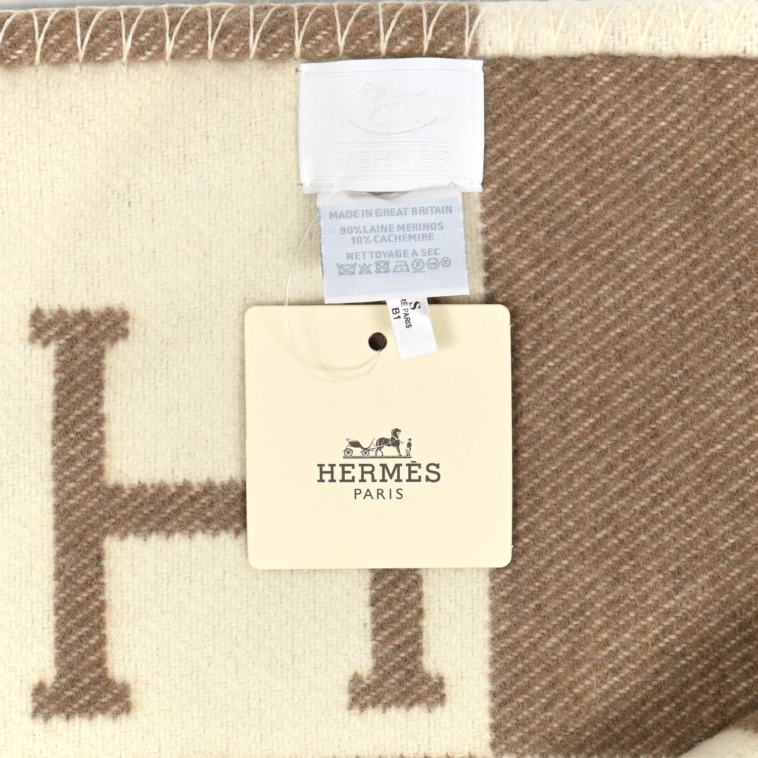 Hermes Wool Cashmere Avalon Baby Blanket Noisette Moyen White 3 of 3