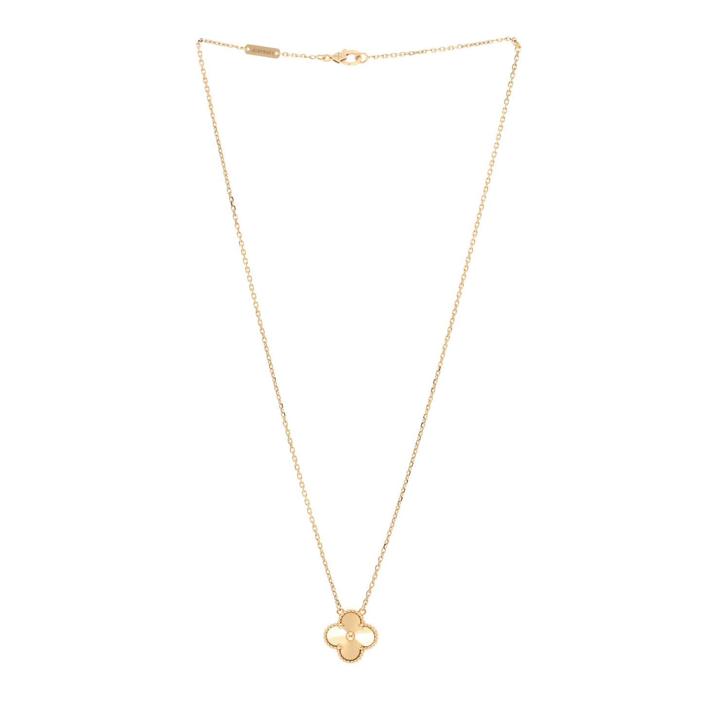 18K Yellow Gold Guilloche Vintage Alhambra Pendant Necklace