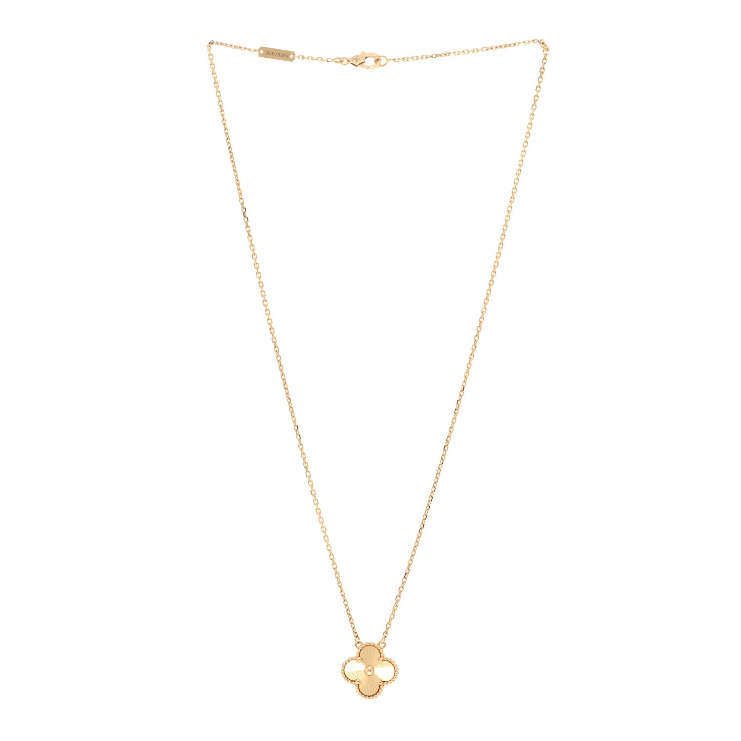 Van Cleef & Arpels 18K Yellow Gold Guilloche Vintage Alhambra Pendant Necklace 3 of 5