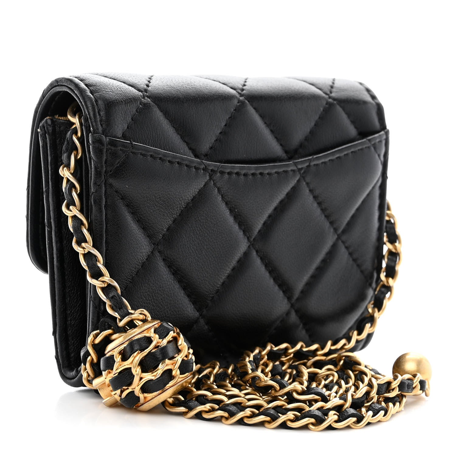 Chanel Lambskin Quilted Pearl Crush Clutch With Chain Black 3 of 12