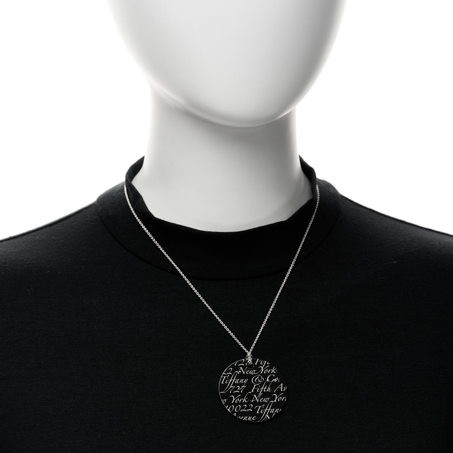 Tiffany Sterling Silver Black Bone Notes Round Pendant Necklace 2 of 5